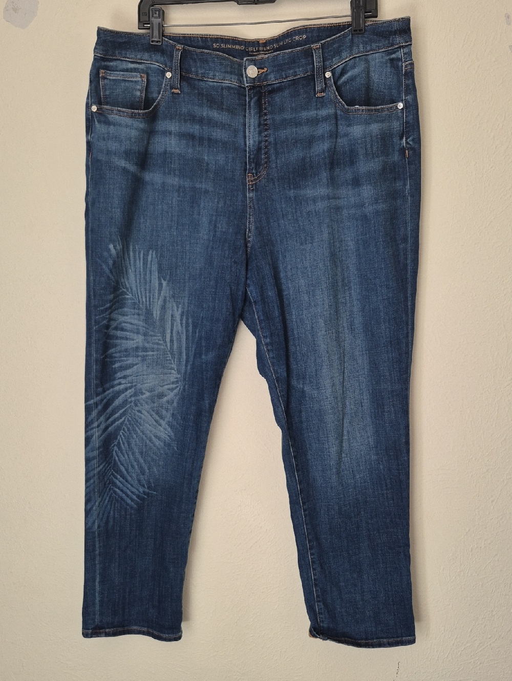 Chico's Girlfriend Slim Leg Cropped Jeans with Palm Leaf Accent